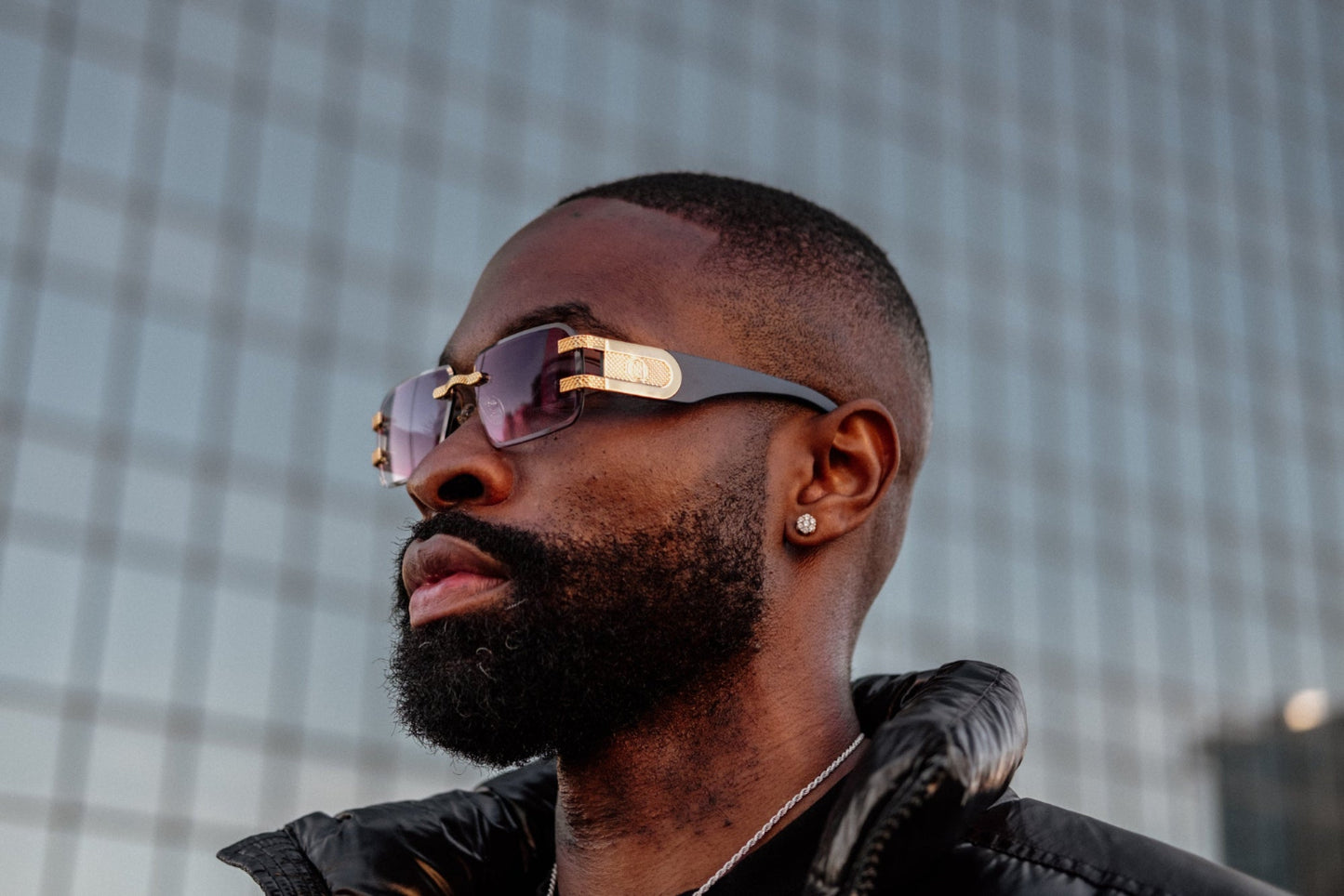 Vintage Wood Collection rimless Legend blue wood and gold sunglasses