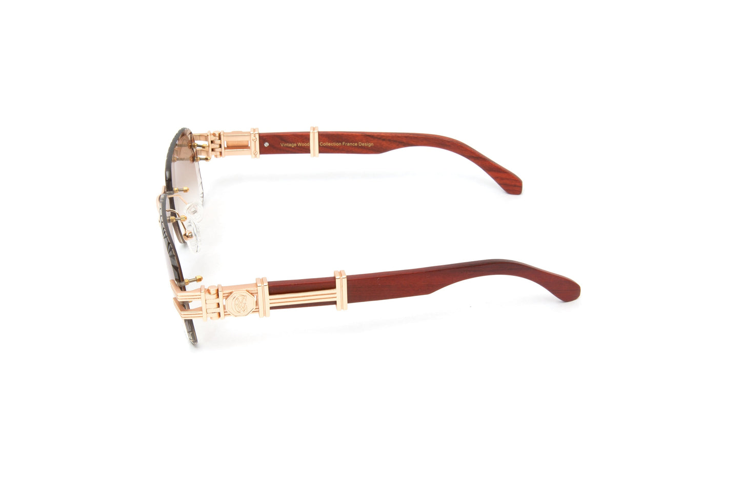 BOULEVARD #2 18KT Gold Rimless Wood Sunglasses, Diamond Cut Lenses