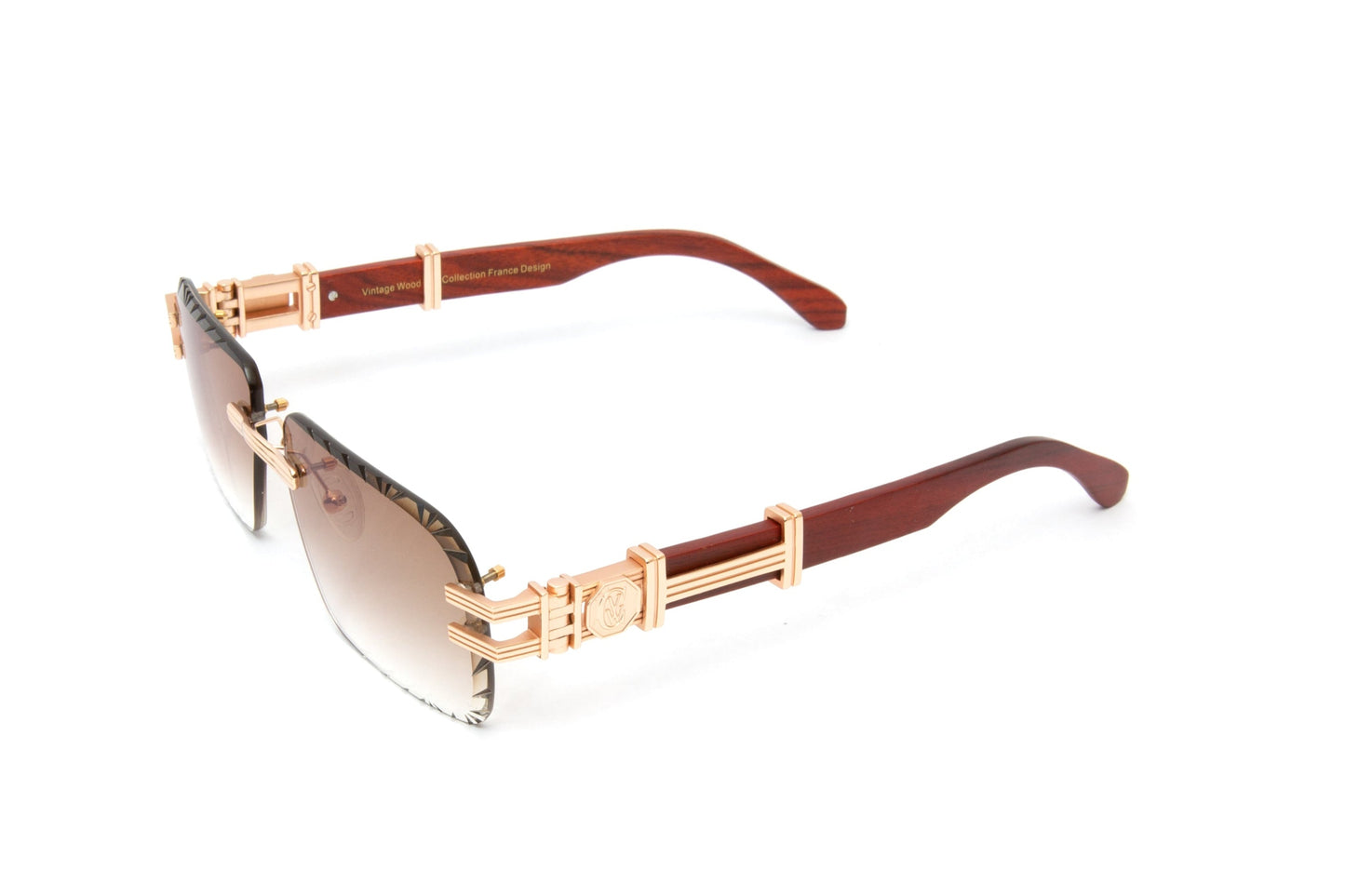 BOULEVARD #2 18KT Gold Rimless Wood Sunglasses, Diamond Cut Lenses