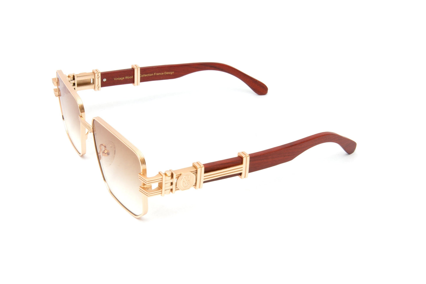 HIGH STREET #3 18KT Gold Full Rim Wood Sunglasses