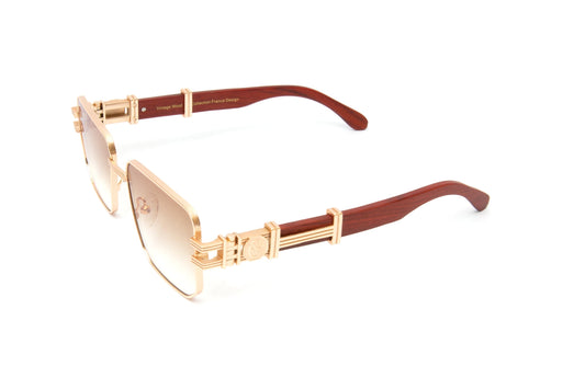 HIGH STREET #3 18KT Gold Full Rim Wood Sunglasses