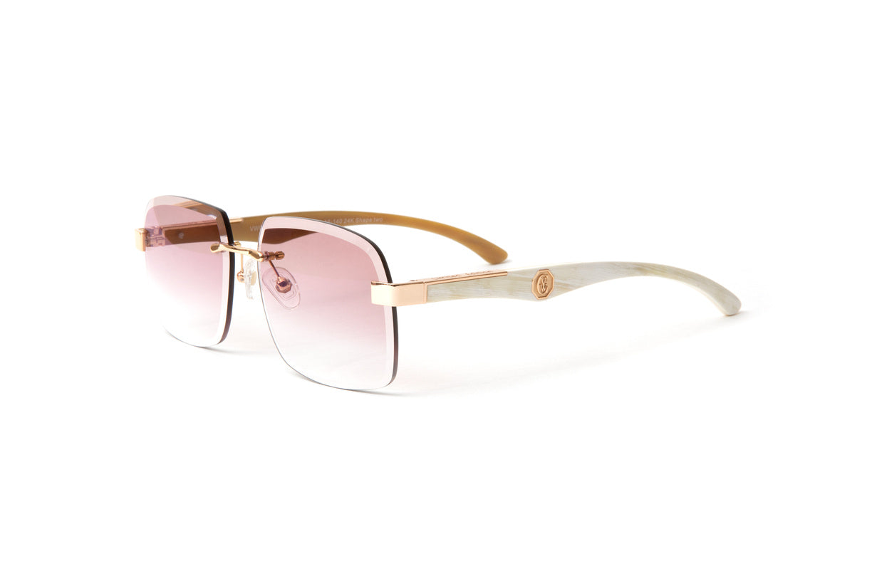 buffalo goggles VENDOME 24KT Gold & White Buffalo Horn Sunglasses, Gradient Brown Square Lenses