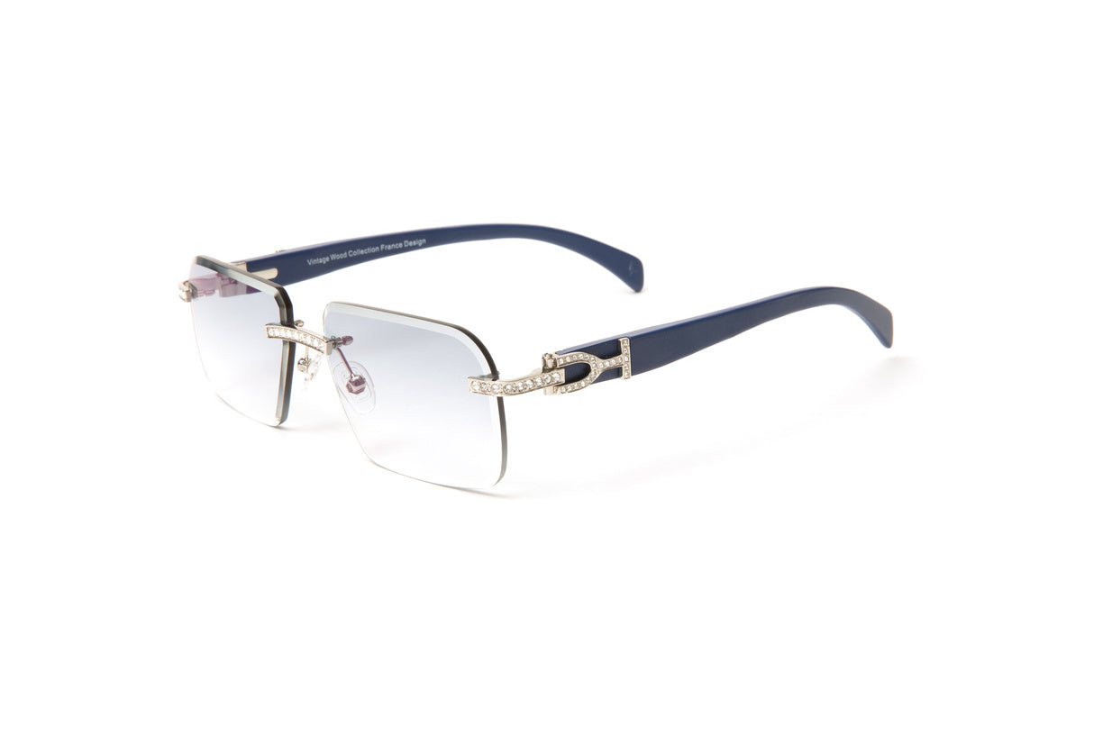 VWC Eyewear Swarovski Drill Mount Sunglasses Silver Blue Woods