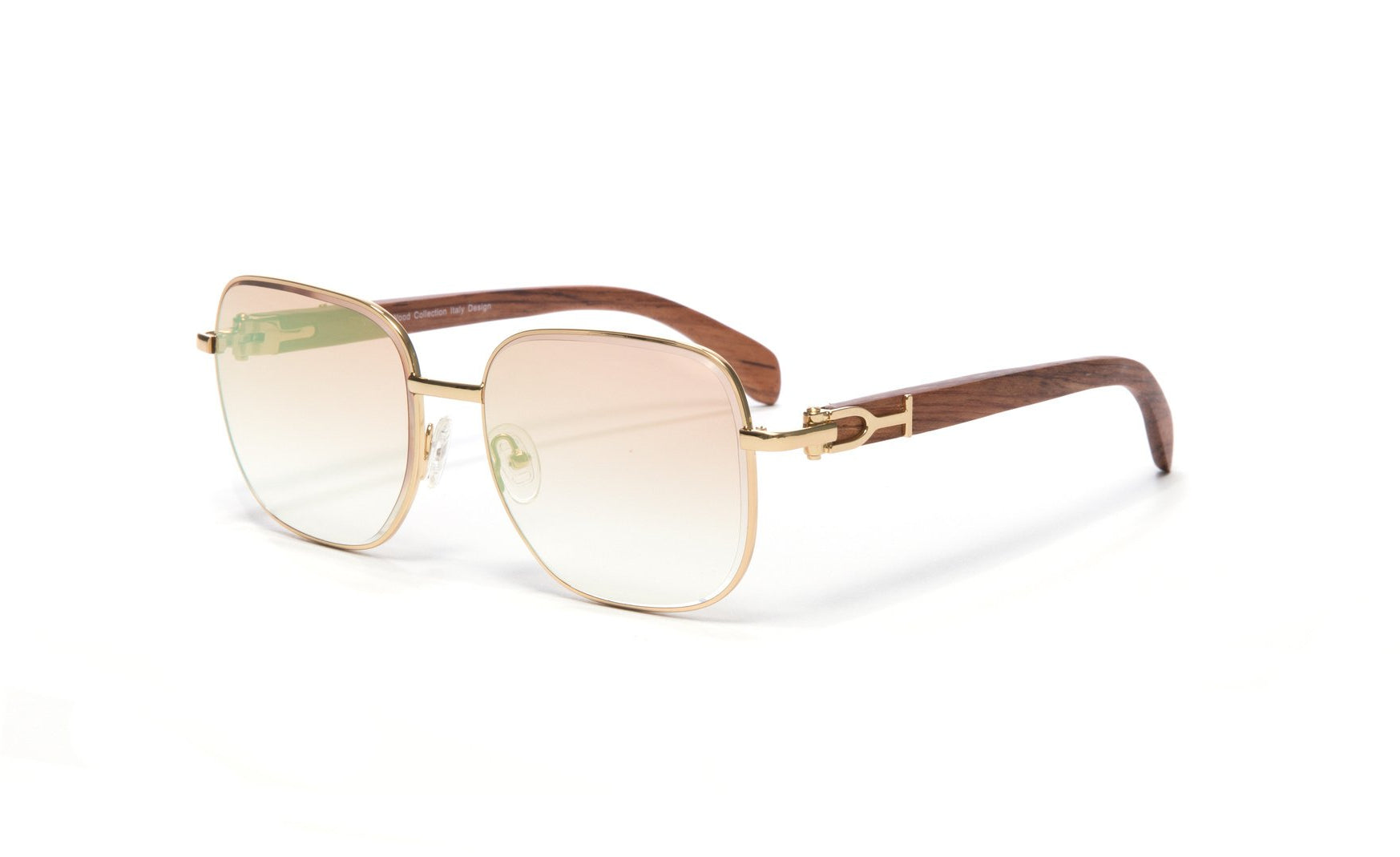 Wood and gold sunglasses store