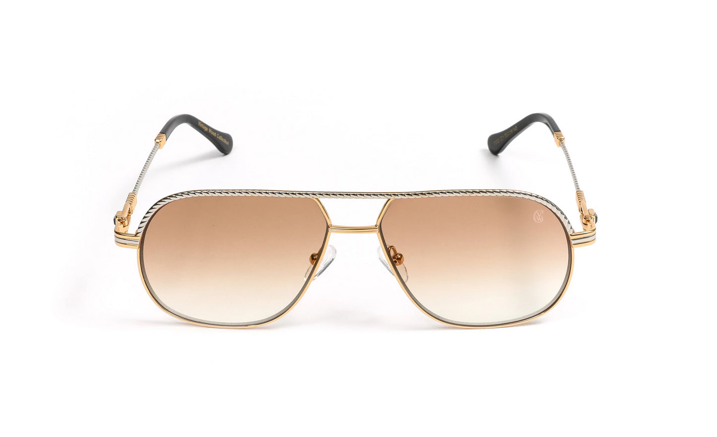 vintage fred inspired aviators 18kt gold and silver frames with gradient brown anti reflecive coated lenses