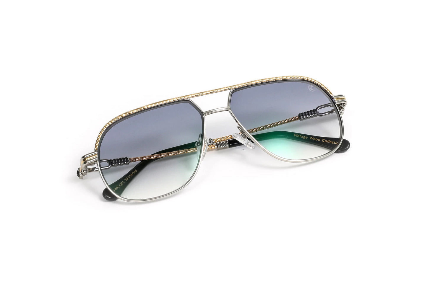18KT Gold & Silver Rope Aviator Sunglasses, Gradient Grey Lenses