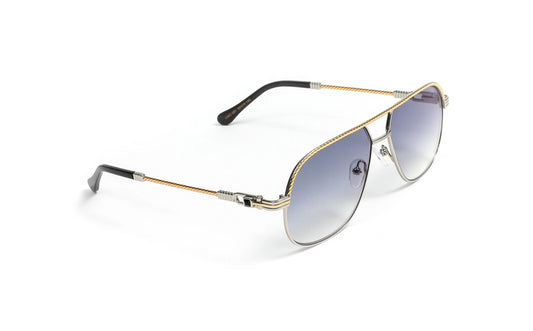 18KT Gold & Silver Rope Aviator Sunglasses, Gradient Grey Lenses