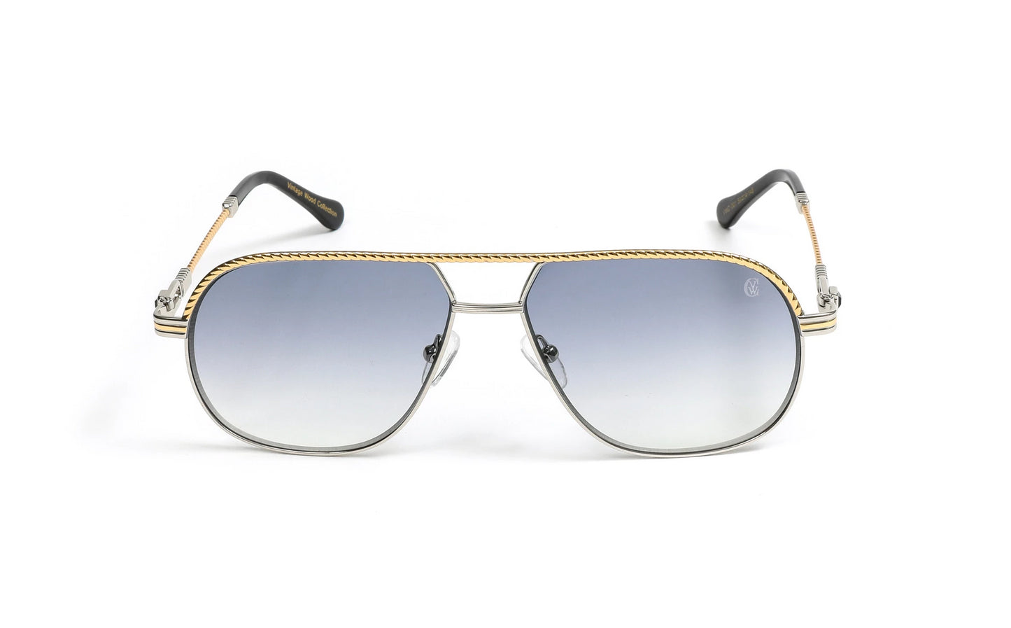 18KT Gold & Silver Rope Aviator Sunglasses, Gradient Grey Lenses