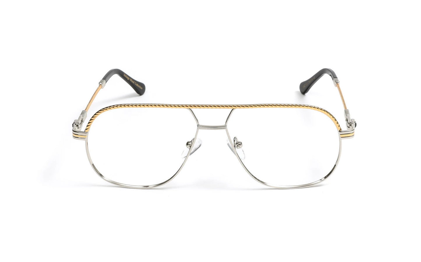 18KT Gold & Silver Rope Aviator Eyeglasses, Clear Lenses