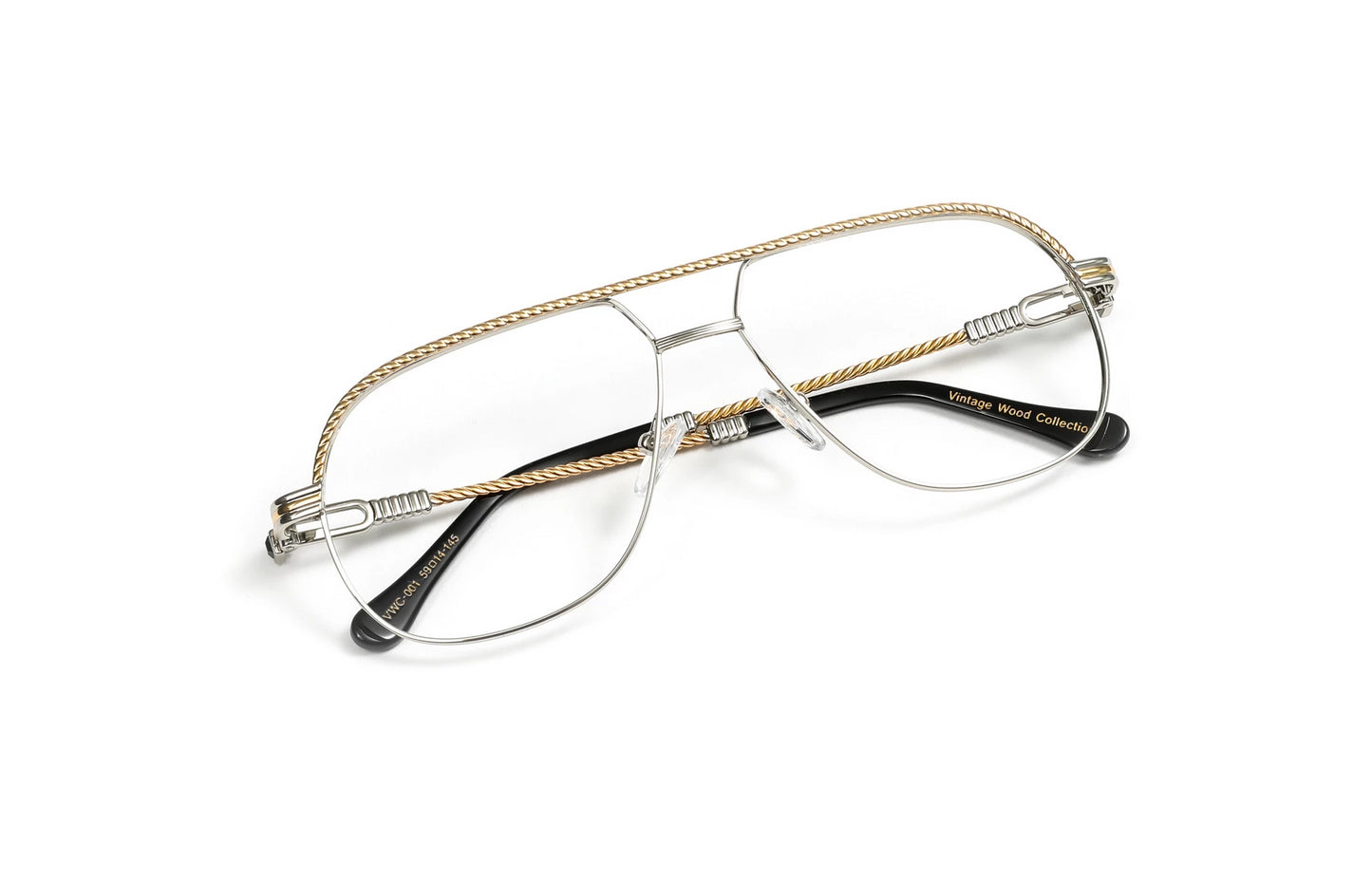 18KT Gold & Silver Rope Aviator Eyeglasses, Clear Lenses