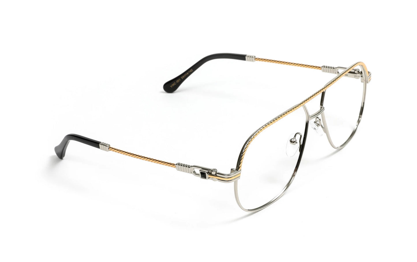 18KT Gold & Silver Rope Aviator Eyeglasses, Clear Lenses