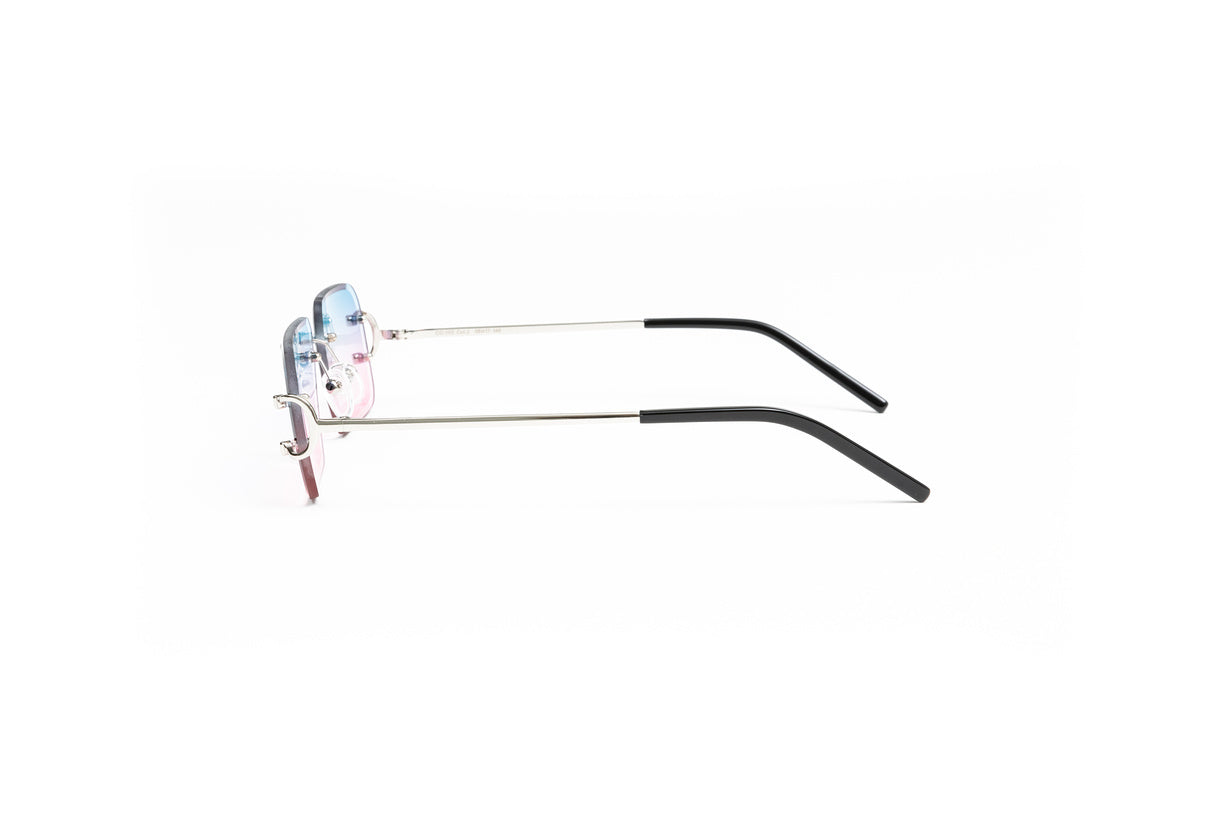 blue cartier glasses, pink cartier glasses, gold wire frame, cartier big c, c decor cartier glasses, VWC silver Classic C sunglasses with double gradient blue to pink lenses