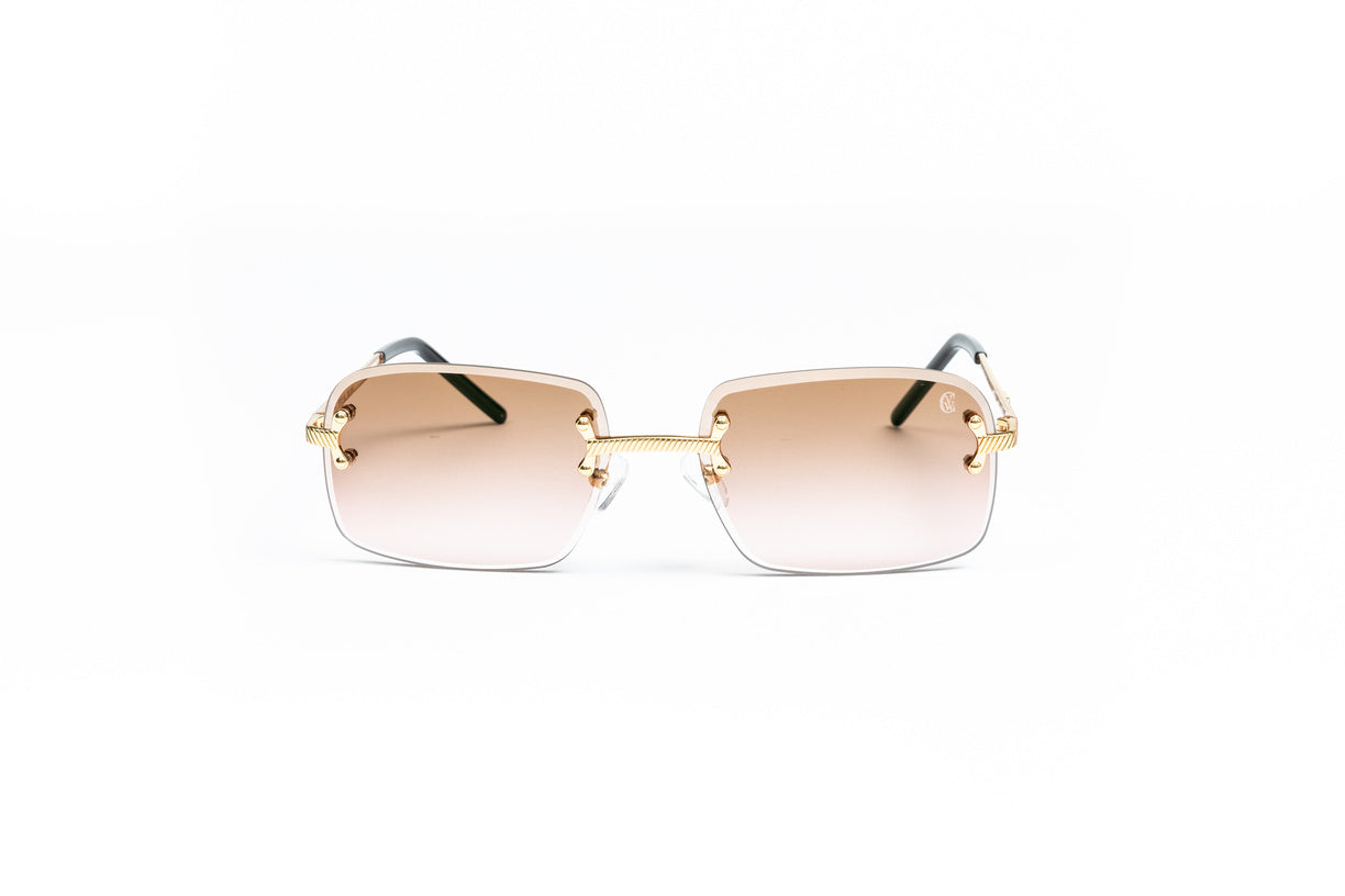 cartier prescription eyeglasses, drill mount, vintage designer sunglasses, cartier mens glasses frames, 18kt gold vintage style sunglasses with two toned brown to pink lenses by VWC