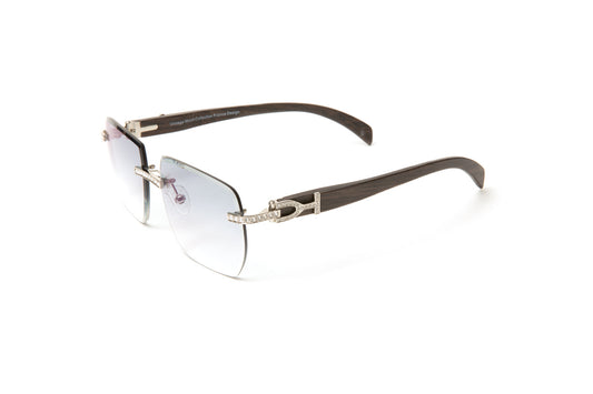 Swarovski diamond set wood sunglasses with gradient grey beveled lenses by Vintage Wood Collection, Cartier look alike frames for men, Cartier wood frames, Quavo glasses, Migos glasses
