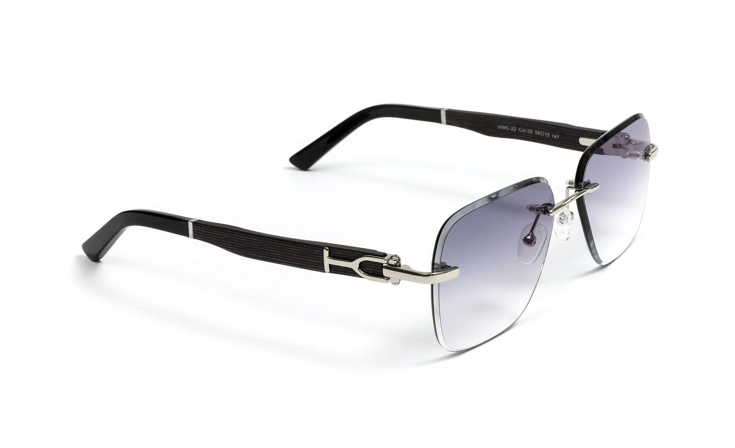 VWC Eyewear Black Wood Grain Sunglasses, Silver Frame, Gradient Grey Square Lenses