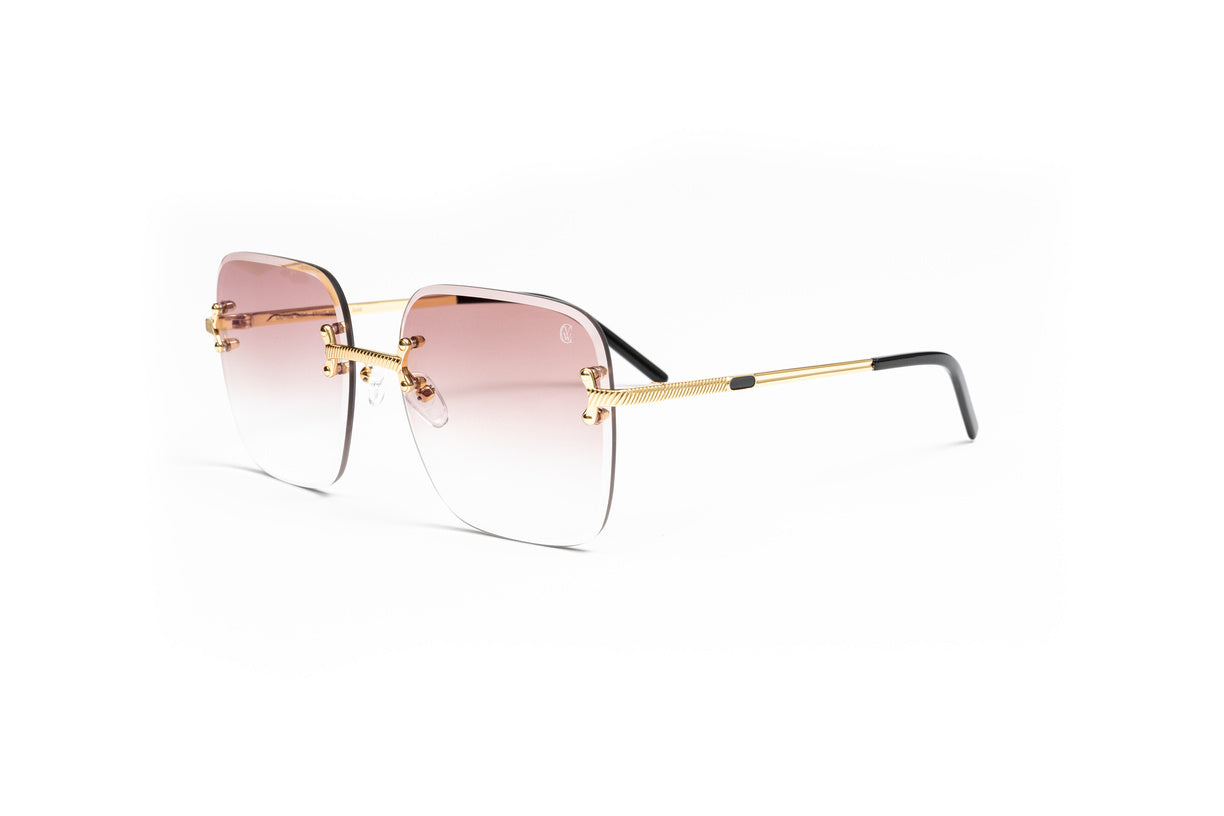 migos glasses, cartier c decor glasses, cartier wire frames, 18kt gold plated Vintage Wood Collection sunglasses with square gradient brown lenses