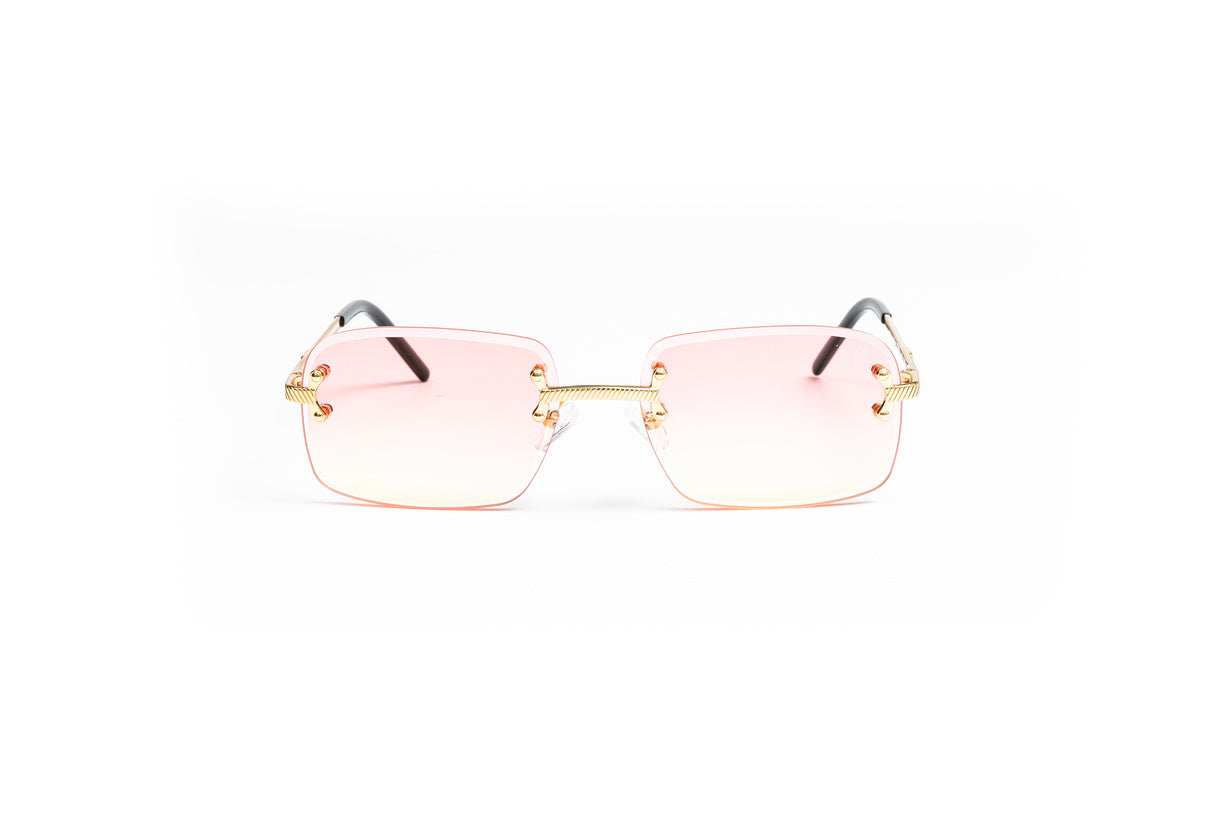 pink cartier glasses, two tone glasses, cartier wires, vintage style glasses, 18kt gold rectangular mens sunglasses with two toned pink to yellow lenses by Vintage Wood Collection