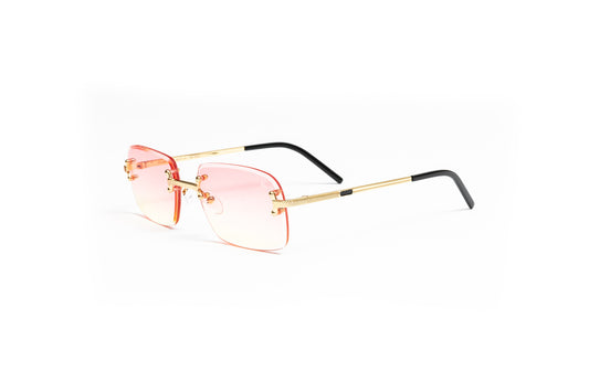 pink cartier glasses, two tone glasses, cartier wires, vintage style glasses, 18kt gold rectangular mens sunglasses with two toned pink to yellow lenses by Vintage Wood Collection