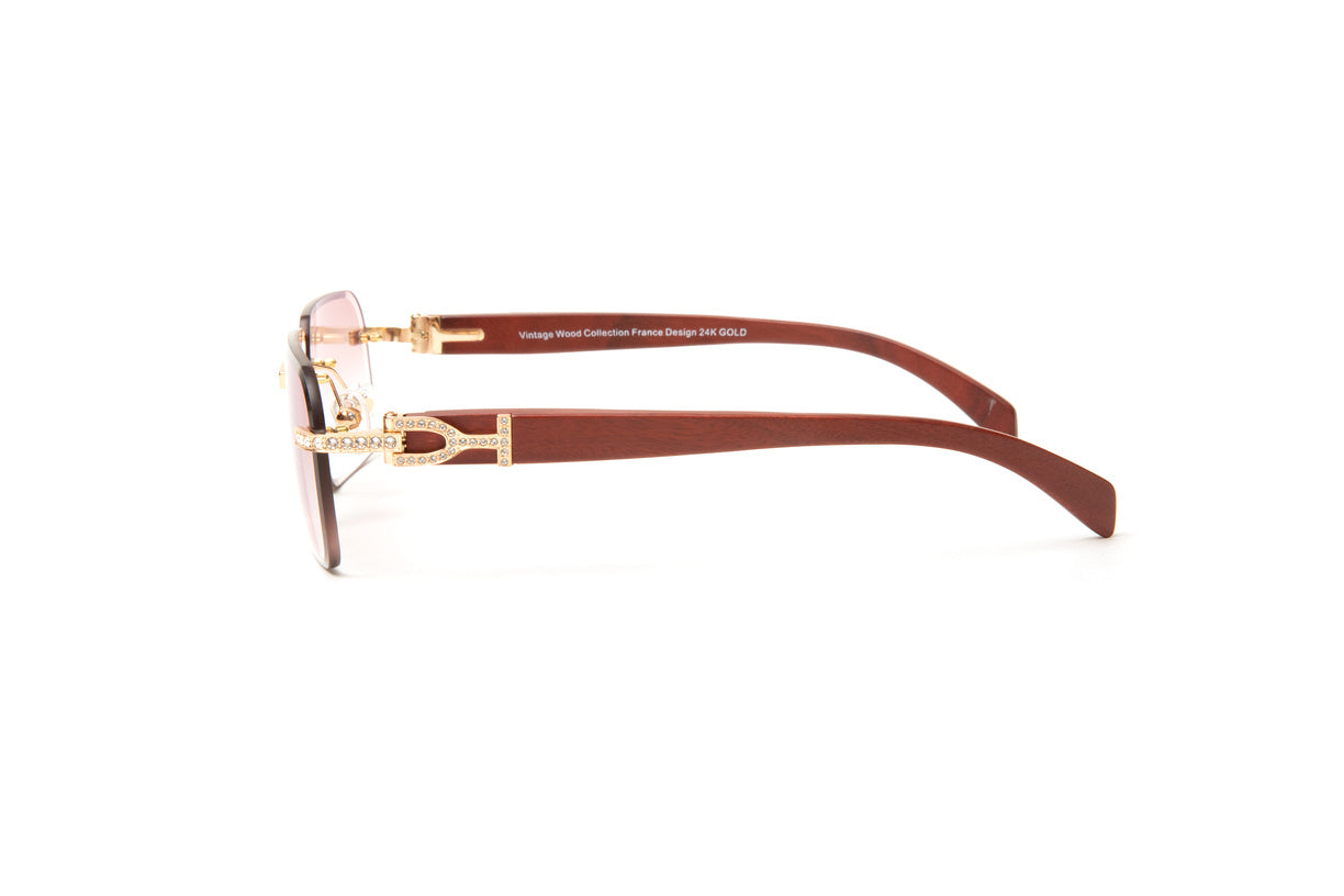 24kt gold plated wood sunglasses with Swarovski diamond set stones and gradient brown lenses, Cartier wood frames glasses, Cartier glasses cheap, Cartier frames for men