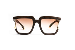 Full wood rim frame sunglasses with 24KT gold and gradient brown temples by Vintage Wood Collection