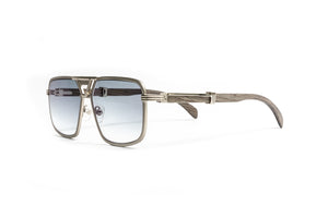 Premiere de Cartier style grey wood aviator men's sunglasses with a silver frame and gradient grey lenses by Vintage Wood Collection