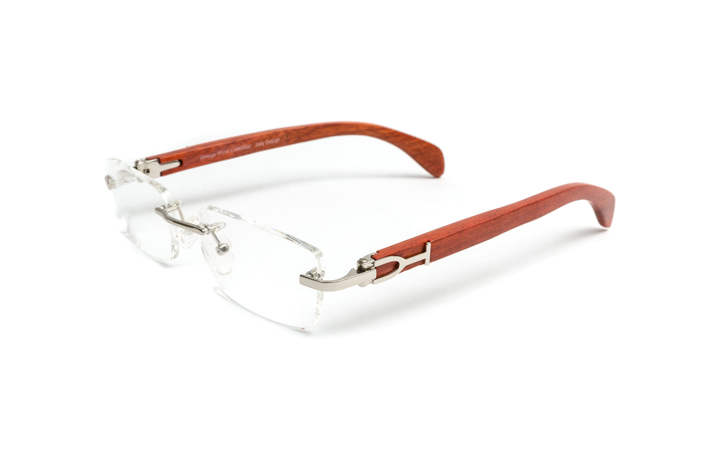Cartier style cherry wood rimless eyeglasses for men by Vintage Wood Collection