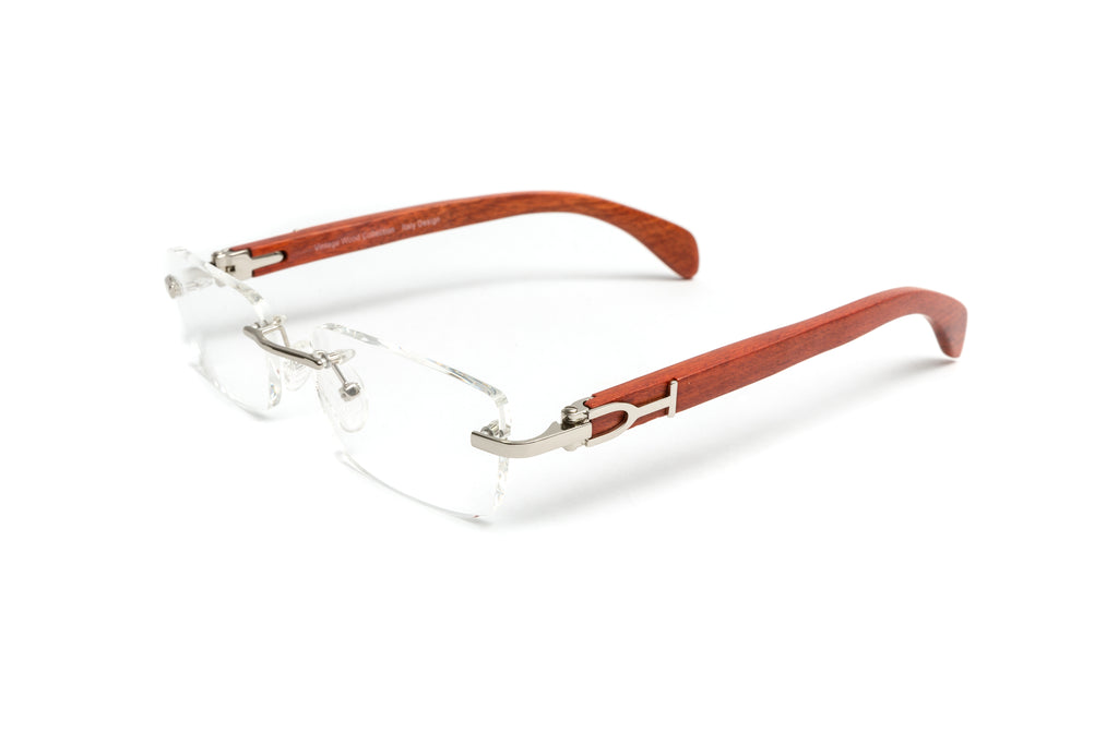 Cartier style cherry wood rimless eyeglasses for men by Vintage Wood Collection