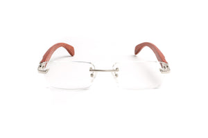 Cartier style cherry wood rimless eyeglasses for men by Vintage Wood Collection