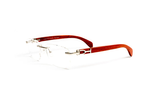 Cartier style rimless wood prescription eyeglass frames for men by Vintage Wood Collection