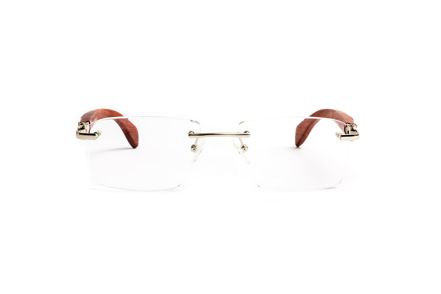 Cartier style rimless wood prescription eyeglass frames for men by Vintage Wood Collection