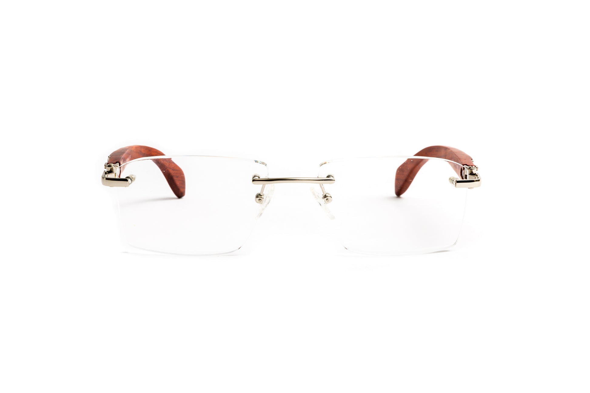 Cartier style rimless wood prescription eyeglass frames for men by Vintage Wood Collection