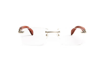 Cartier style rimless wood prescription eyeglass frames for men by Vintage Wood Collection