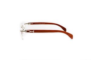 Cartier style rimless wood prescription eyeglass frames for men by Vintage Wood Collection