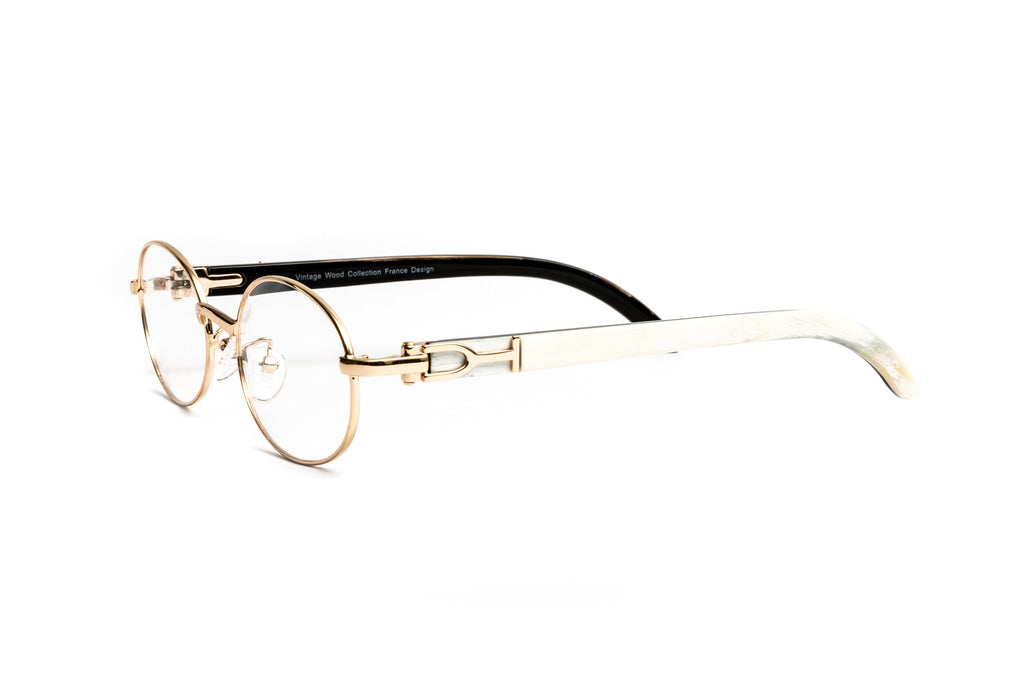 Full rim 18KT gold and white buffalo horn eyeglasses  by Vintage Wood Collection