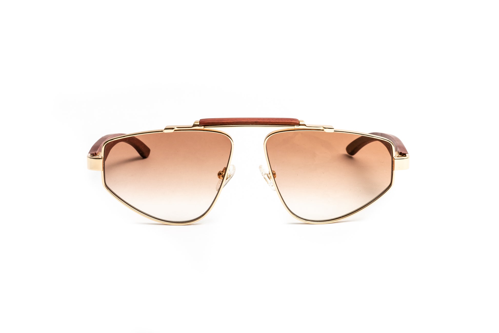 18kt gold cherry wood aviator sunglasses with gradient brown lenses by Vintage Wood Collection