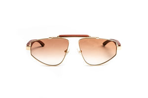 18kt gold cherry wood aviator sunglasses with gradient brown lenses by Vintage Wood Collection