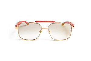 18kt gold red wood square aviator men's sunglasses with mirrored lenses by Vintage Wood Collection