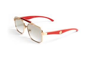 18kt gold red wood square aviator men's sunglasses with mirrored lenses by Vintage Wood Collection