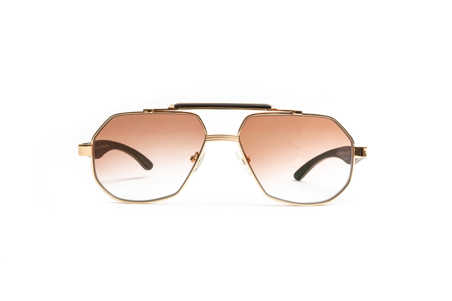 Dark brown wood 18kt gold aviator men's sunglasses with gradient brown tinted lenses by Vintage Wood Collection