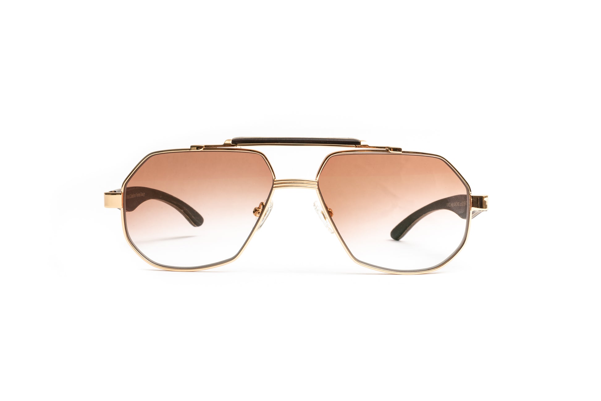 Dark brown wood 18kt gold aviator men's sunglasses with gradient brown tinted lenses by Vintage Wood Collection
