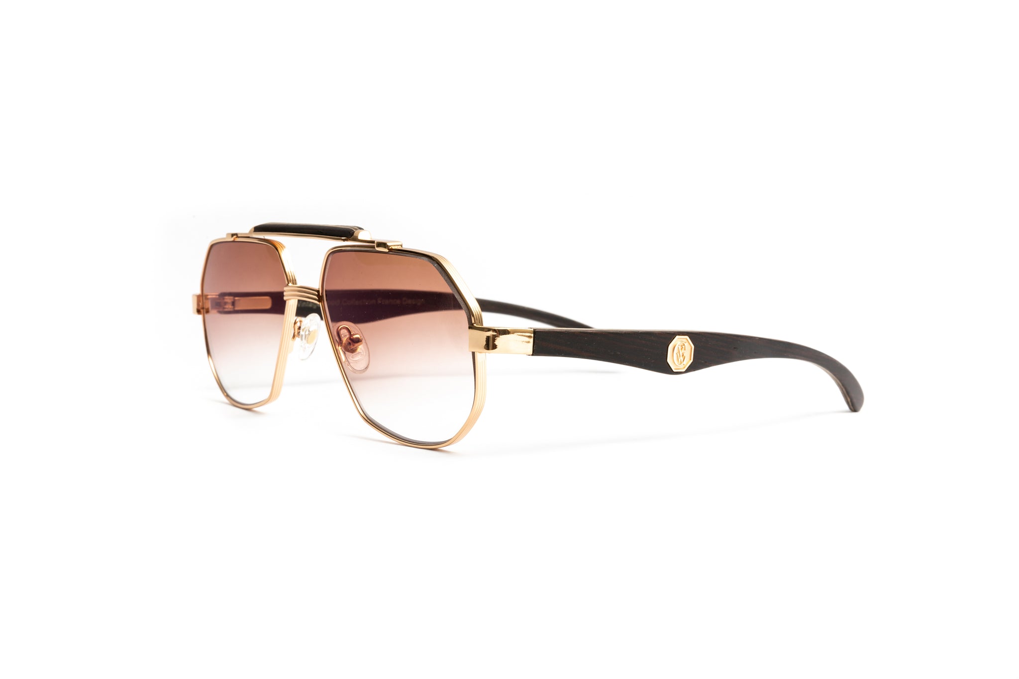 VWC Eyewear Mach #3 Sunglasses | 18kt Gold & Brown Wood Aviator Glasses