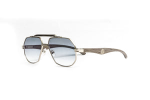 Vintage Wood Collection aviator men's sunglasses with grey wood temples and gradient grey lenses