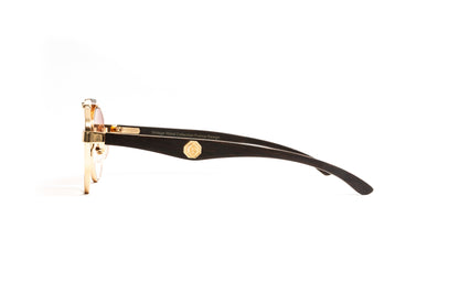 Dark brown wood and 18kt gold round aviator sunglasses with gradient brown lenses by Vintage Wood Collection