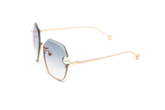 PEARL COLLECTION 24KT Gold Sunglasses, Gradient Grey Hexagonal Lenses