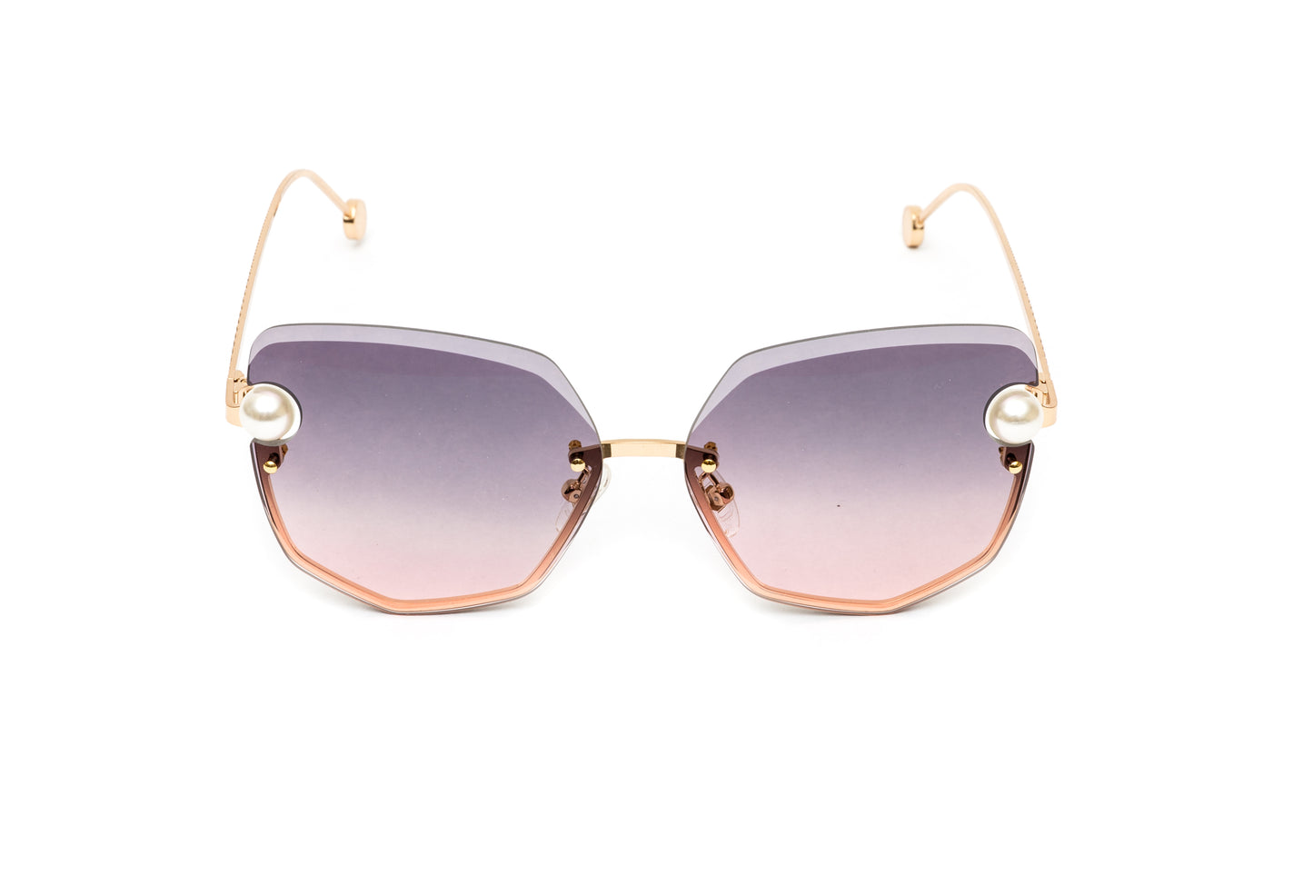 PEARL COLLECTION 24KT Gold Rimless Sunglasses, Gradient Grey/Pink Lenses