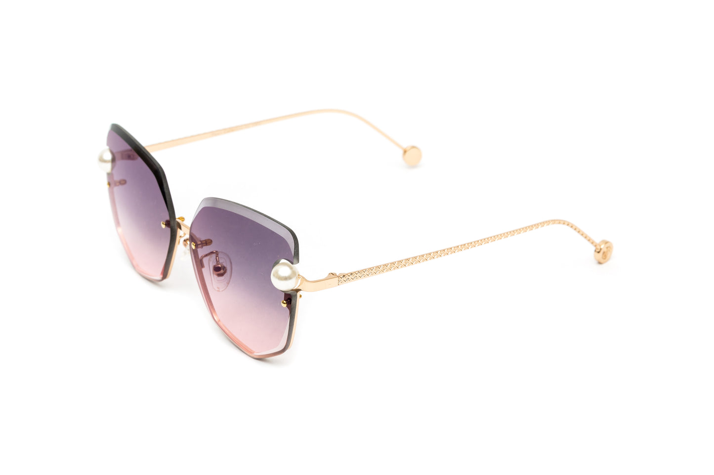 PEARL COLLECTION 24KT Gold Rimless Sunglasses, Gradient Grey/Pink Lenses