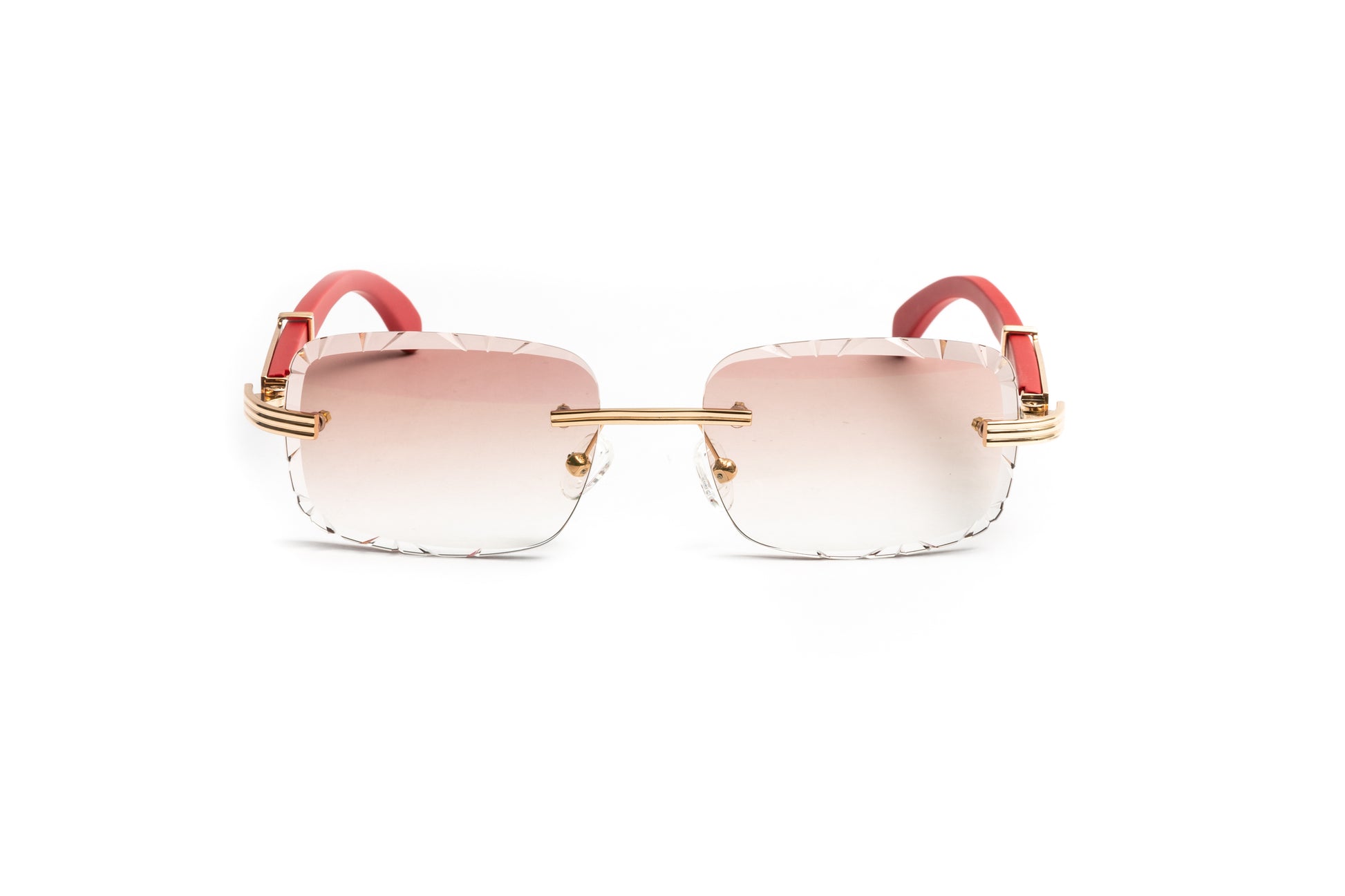 Premiere de Cartier style 18kt gold red wood sunglasses for men with gradient brown tinted diamond edge cut lenses by Vintage Wood Collection