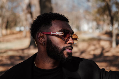 BOULEVARD #1 18KT Gold Rimless Wood Sunglasses, Diamond Cut Lenses