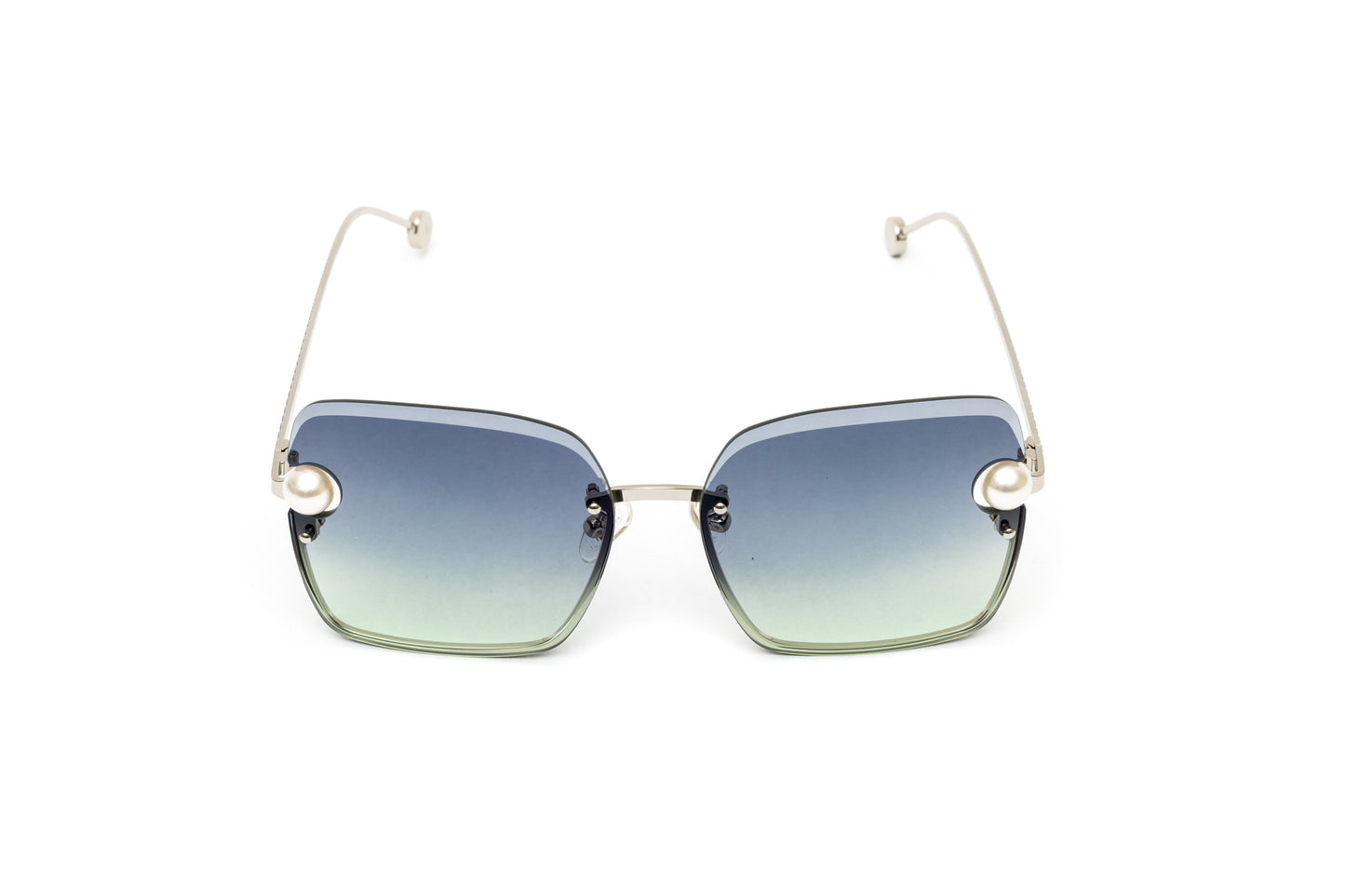 Silver Pearl Collection Sunglasses, Gradient Grey & Green Lenses