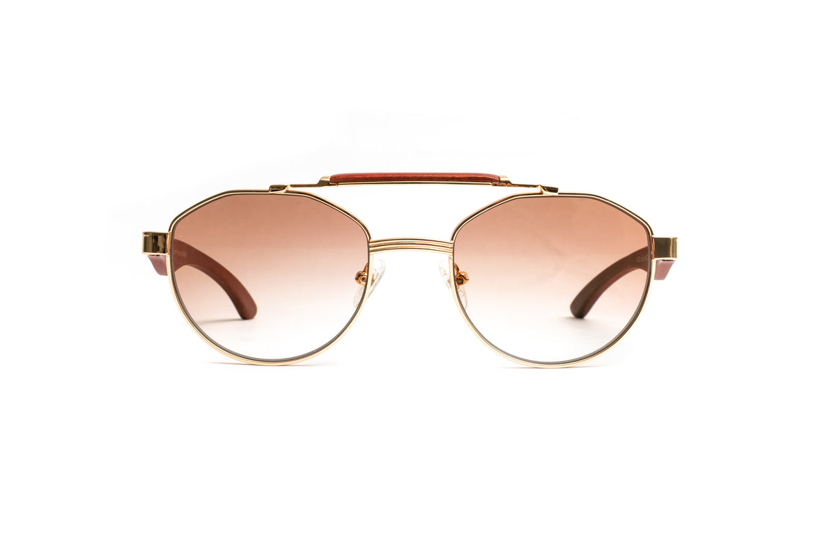 Vwc Eyewear Mach 4 Round Sunglasses 18kt Gold And Brown Wood Aviator Glasses